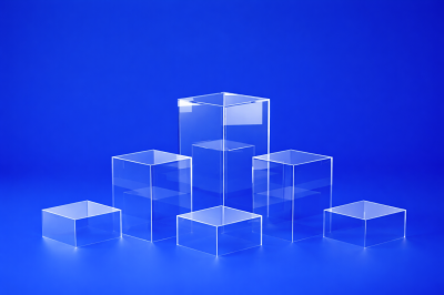 Правоъгълни плексигласови подиуми и масички – прозрачни и цветни за събития, търговски обекти и галерии