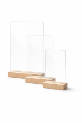 Плексигласова стойка за цени и оферти с дървена основа