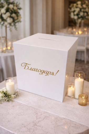  Кутия от плексиглас с надпис „Благодаря“ – за събиране на средства и кауза вместо букет