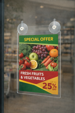 Прозрачен плексигласов джоб за информационен лист с вендузи