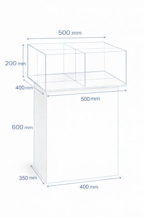 Промоционален плексигласов стелаж с 4 отделения – бяла основа
