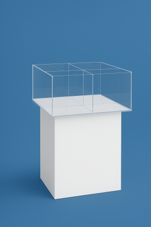 Промоционален плексигласов стелаж с 4 отделения – бяла основа