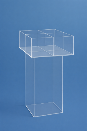 Промоционален плексигласов стелаж дисплей с 4 отделения – прозрачна основа