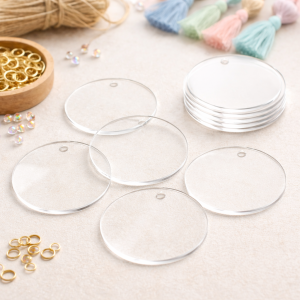 Кръгчета от плексиглас с отвор за хендмейд – прозрачни акрилни заготовки (комплект 10 броя)