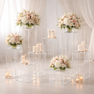 Прозрачни плексигласови масички и подиуми за събития и витрини