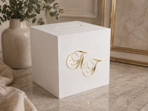 Бяла сватбена кутия за пликове и подаръци – персонализирана